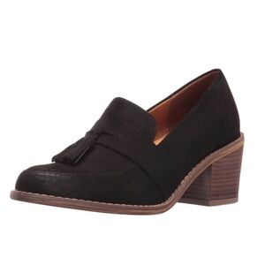 BC Footwear Black Suede Tassel Block Heel Academia Penny Loafer Heeled Shoes 7